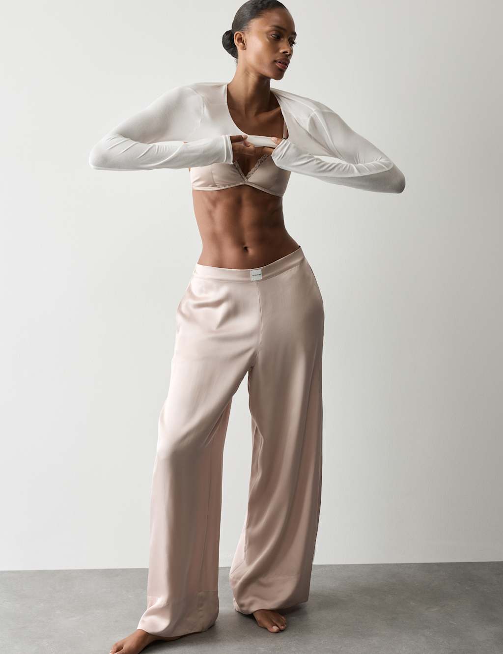 Autograph Women's Premium Satin Wide Leg Pyjama Bottoms - 10 - Light Beige