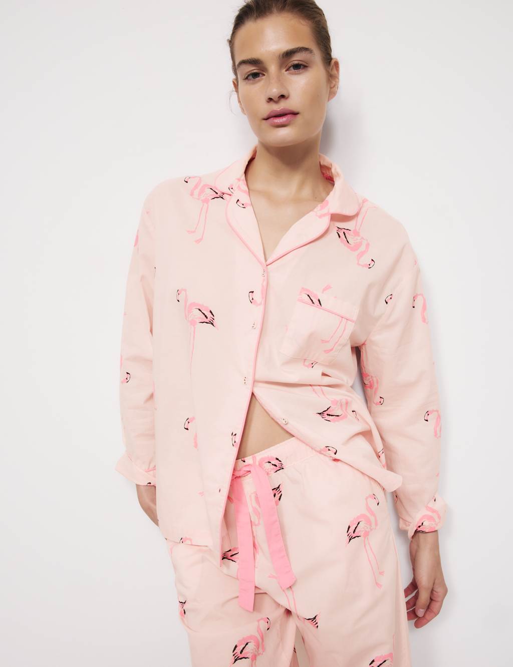 M&S Pure Cotton Cambric Printed Pyjama Set Light Pink Mix
