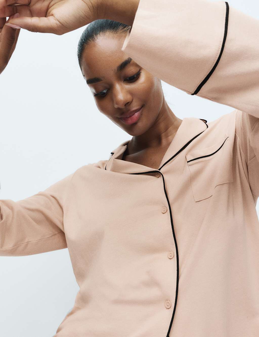 M&S Cotton Modal Revere Pyjama Set Neutral