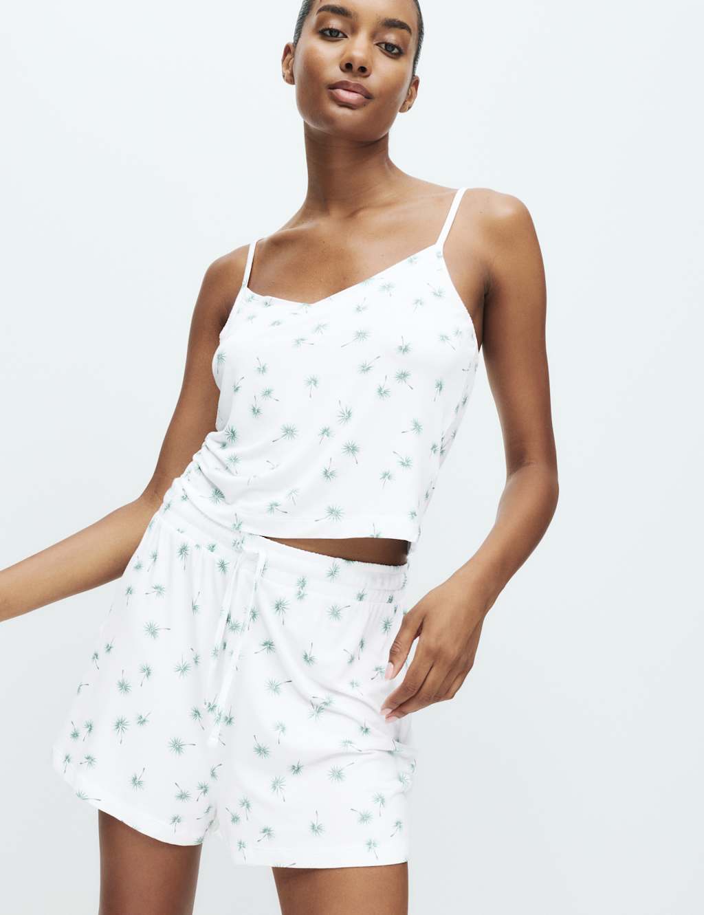 M&S Printed Cami Shortie Set White Mix