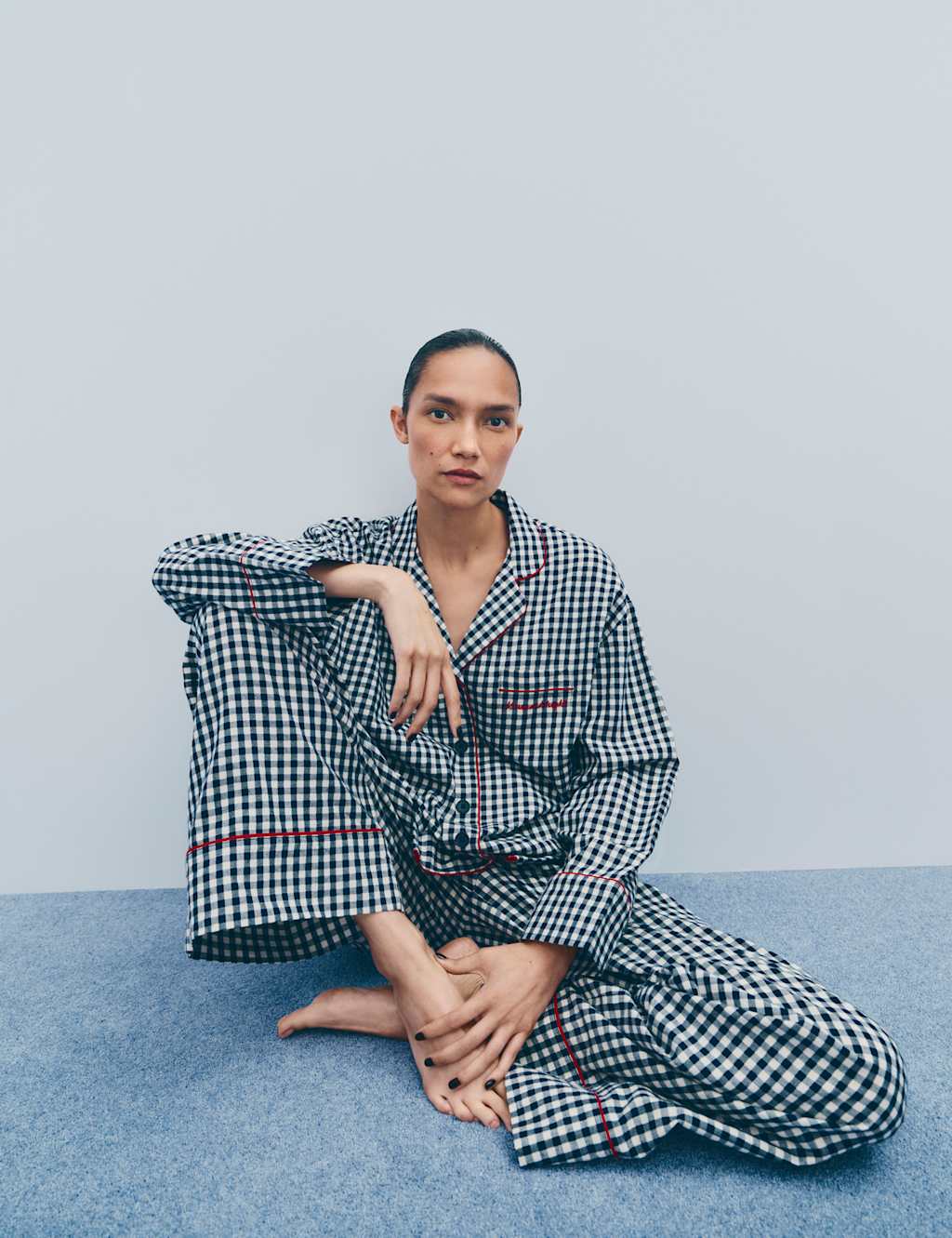 M&S Pure Cotton Family Christmas Gingham Pyjama Set Black Mix