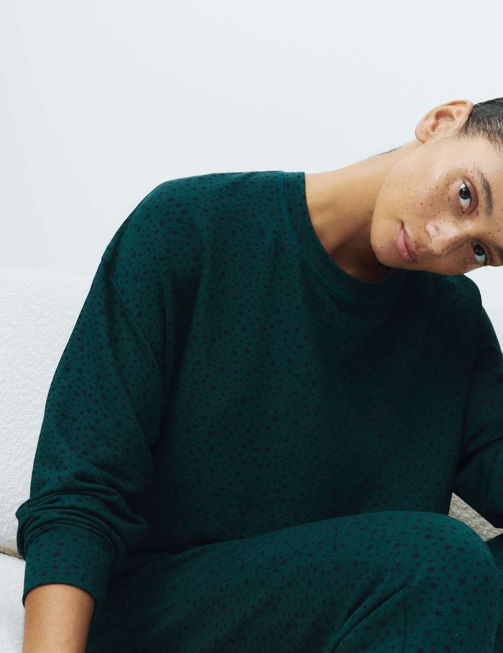 M&S Flexifit Star Print Pyjama Set Evergreen