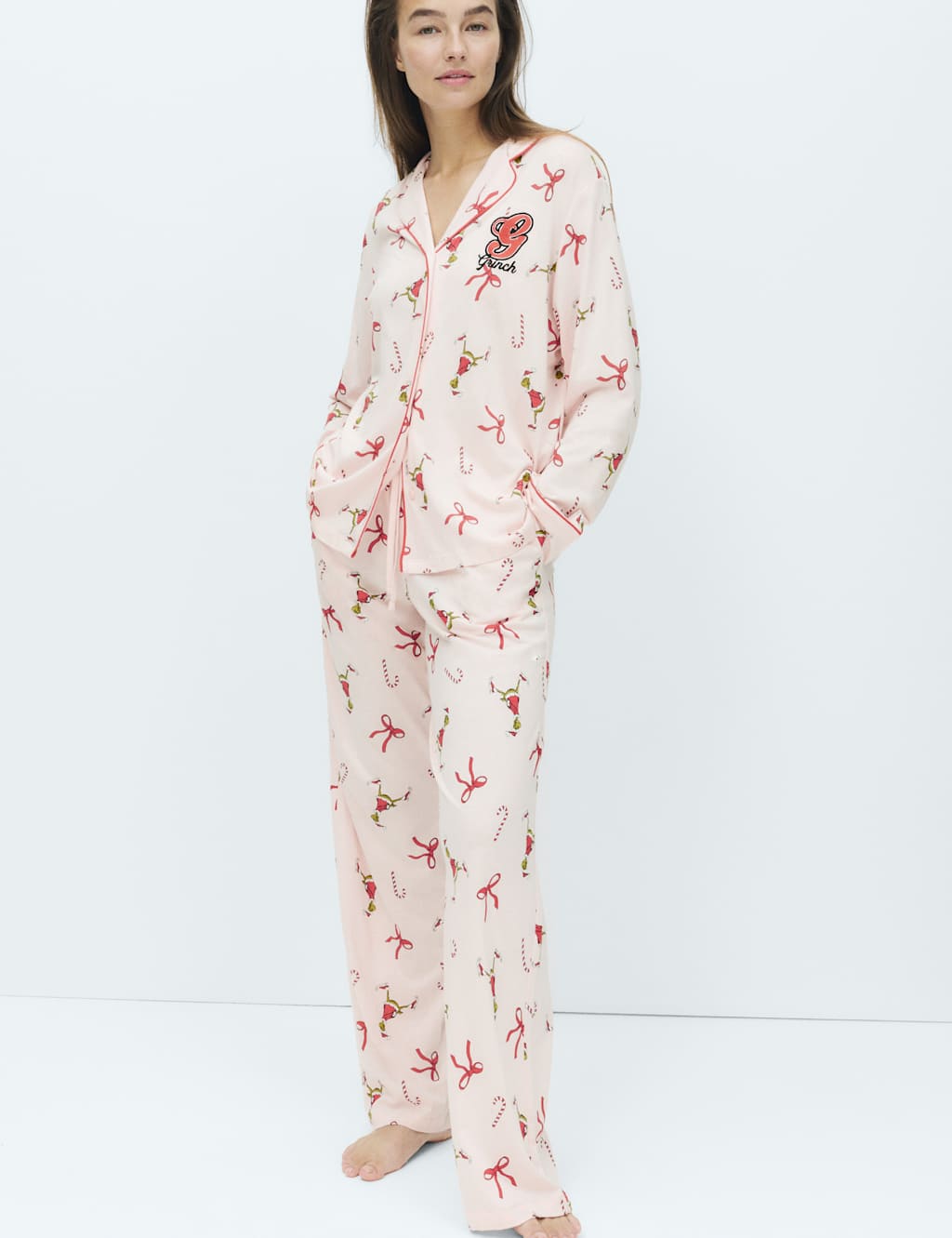 M&S The Grinch Family Christmas Cool Comfort Pyjama Set Pink Mix