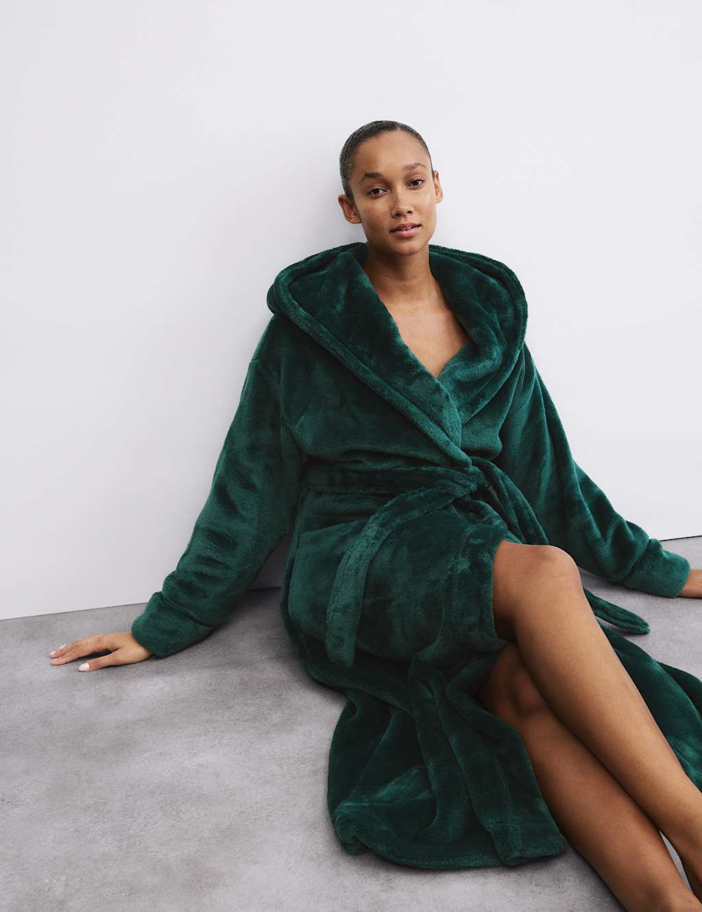 Rosie Fleece Hooded Dressing Gown Bottle Green