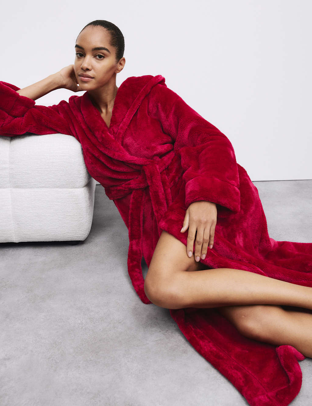 Rosie Fleece Hooded Dressing Gown Cranberry