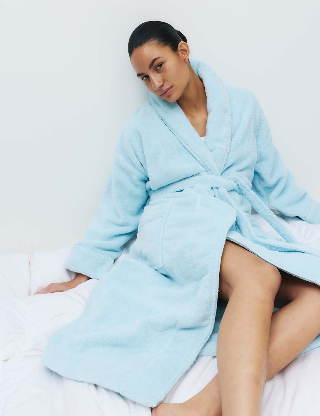 M&S Women's Pure Cotton Towelling Dressing Gown - Medium - Light Turquoise