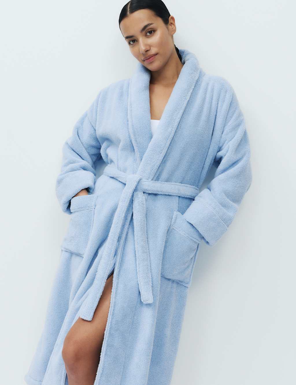 M&S Women's Pure Cotton Towelling Dressing Gown - Large - Bluebell