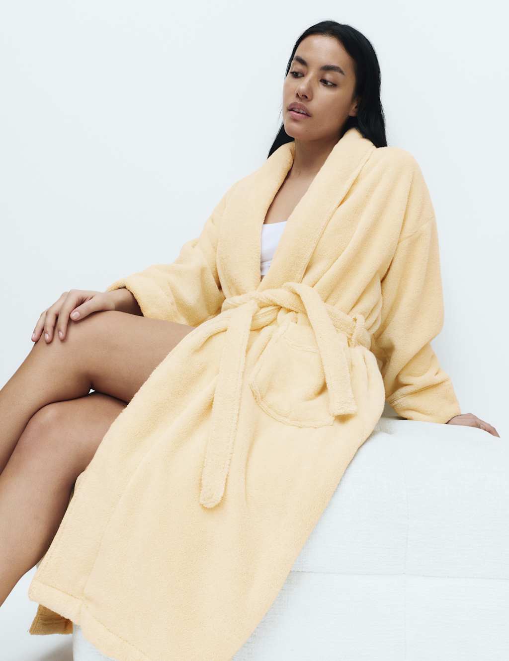 M&S Women's Pure Cotton Towelling Dressing Gown - Medium - Dark Cream