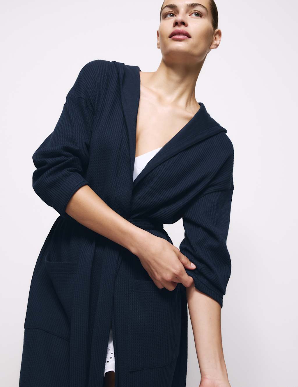 M&S Jersey Waffle Dressing Gown Navy