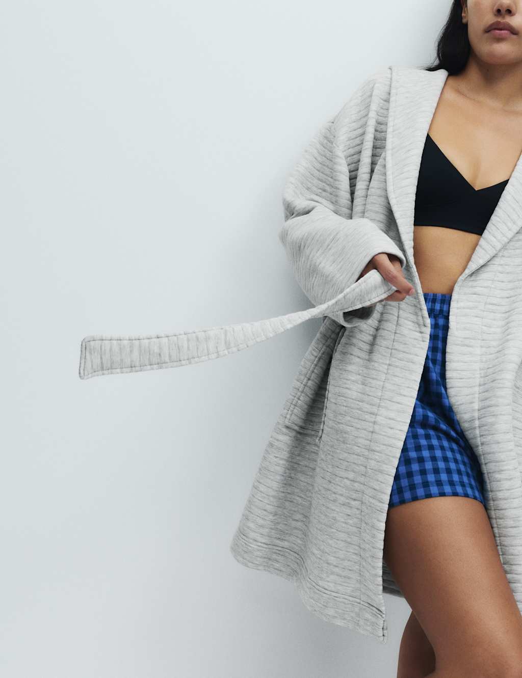 M&S Quilted Dressing Gown Grey Marl