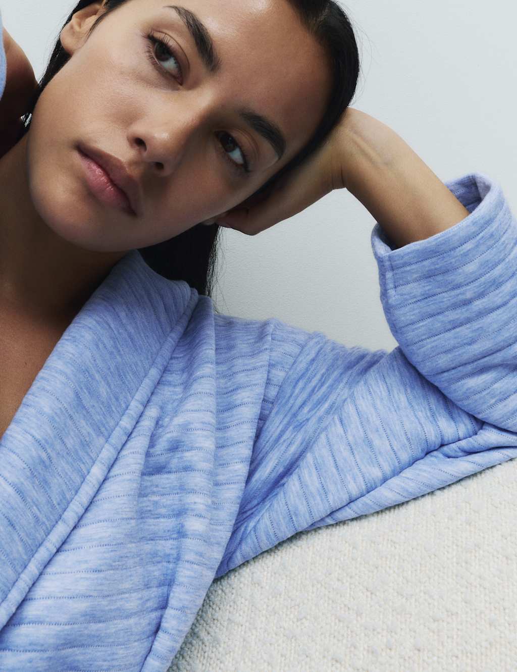 M&S Quilted Hooded Long Dressing Gown Pale Blue