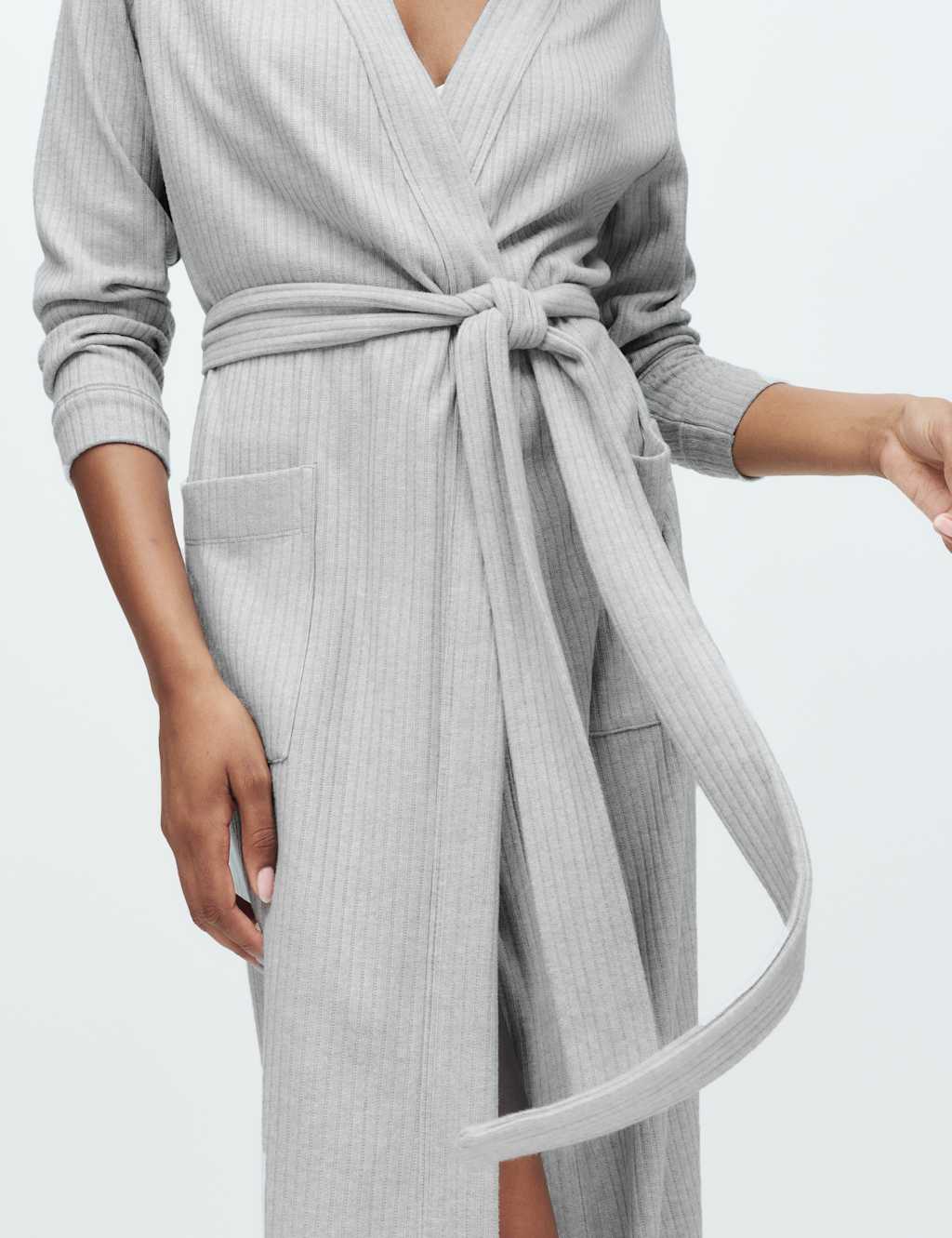 M&S Wide Ribbed Dressing Gown Grey