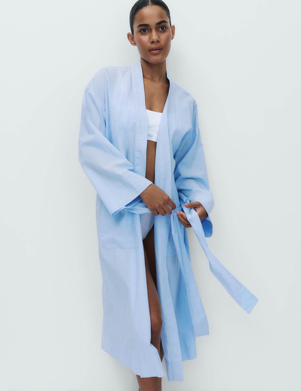 M&S Women's Pure Cotton Chambray Wrap - Large - Blue