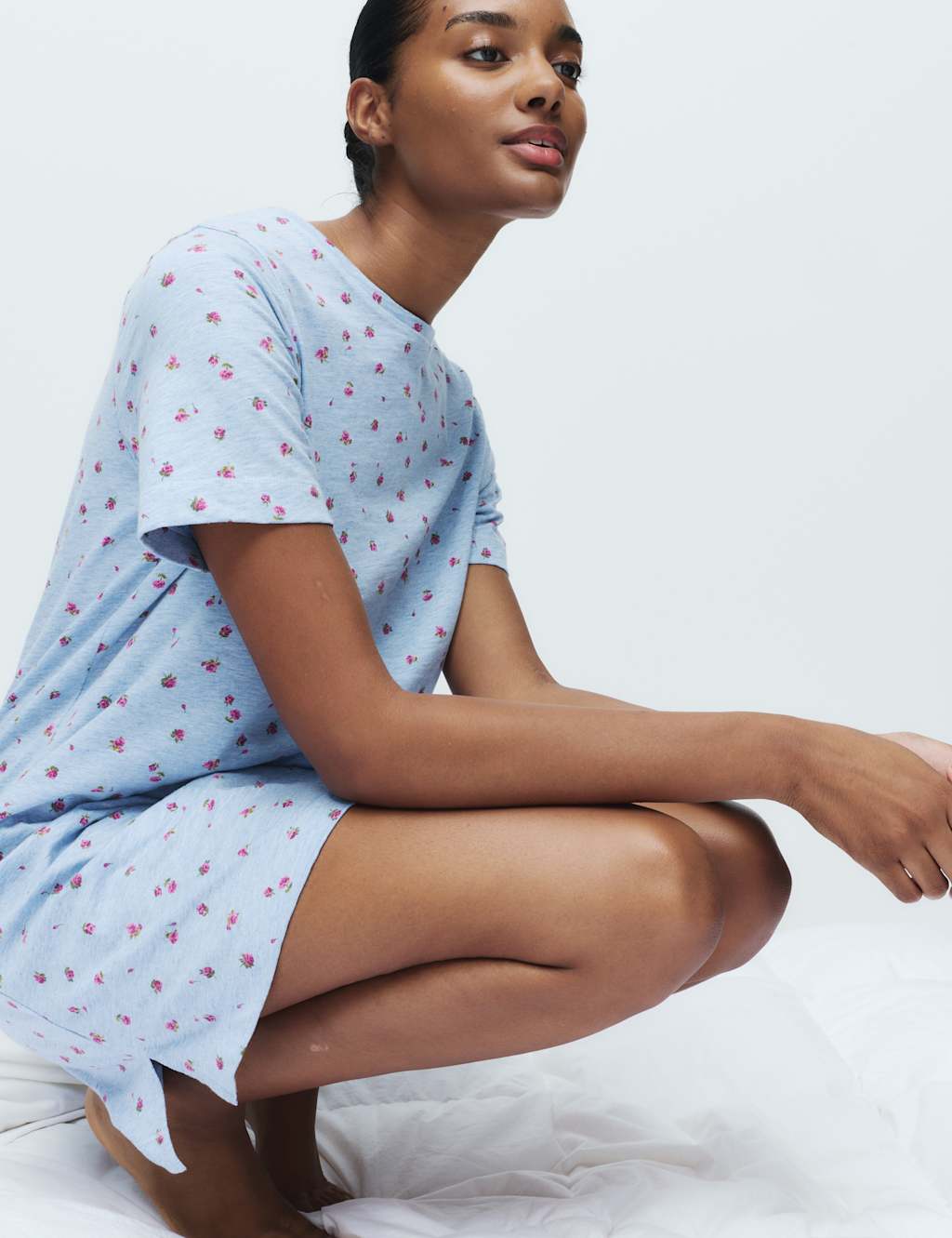 M&S Pure Cotton Printed Nightdress Pale Blue