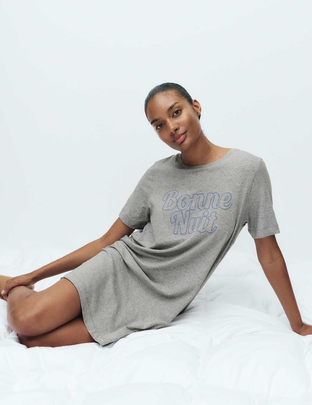 M&S Cool Comfort Slogan Nightdress Grey