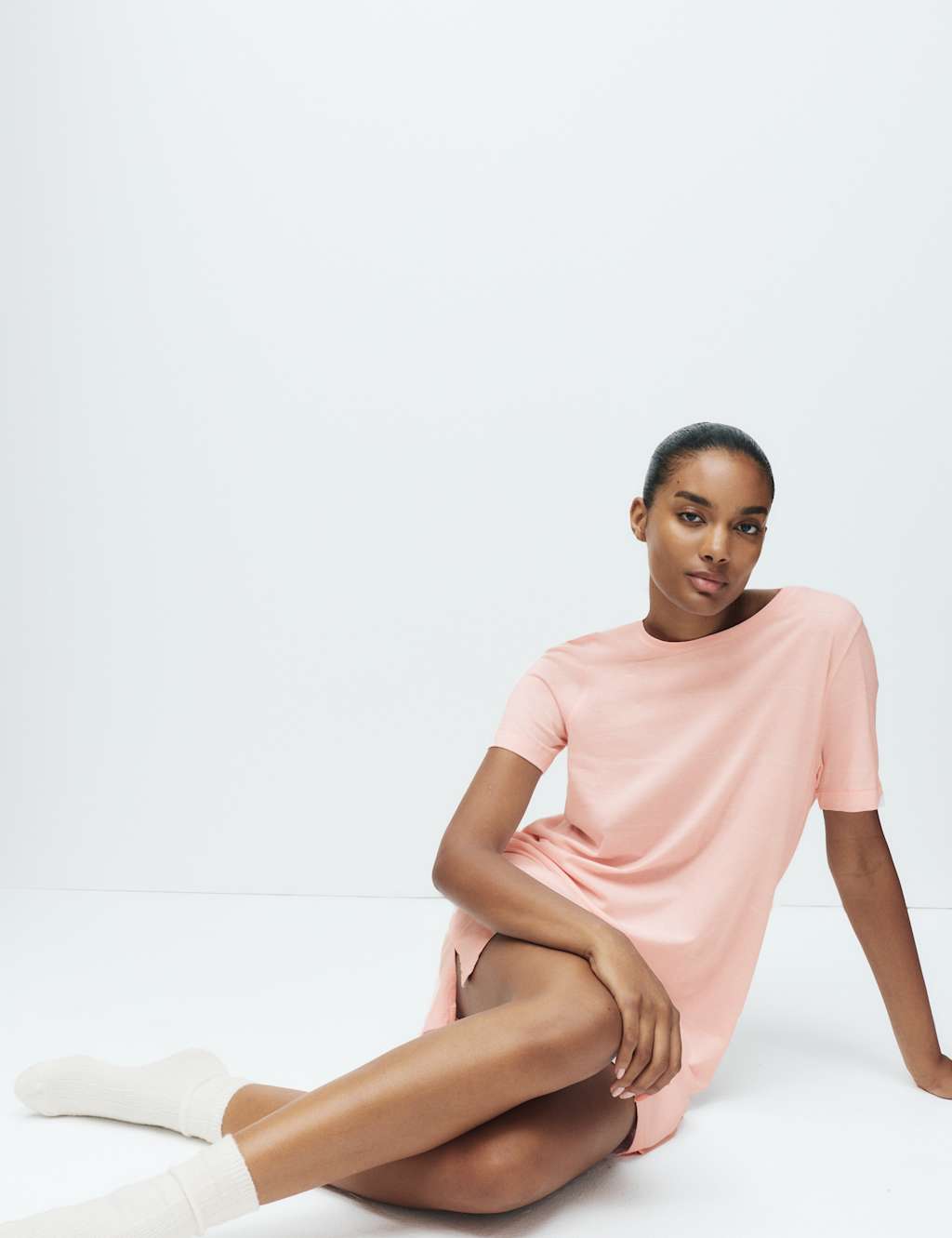 M&S Cool Comfort Striped Nightdress Pink Mix