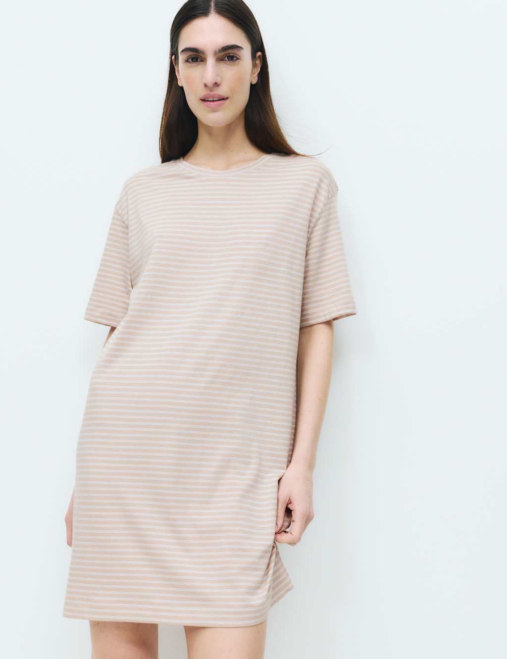 M&S Women's Cotton Modal Striped Nightshirt - Large - Neutral