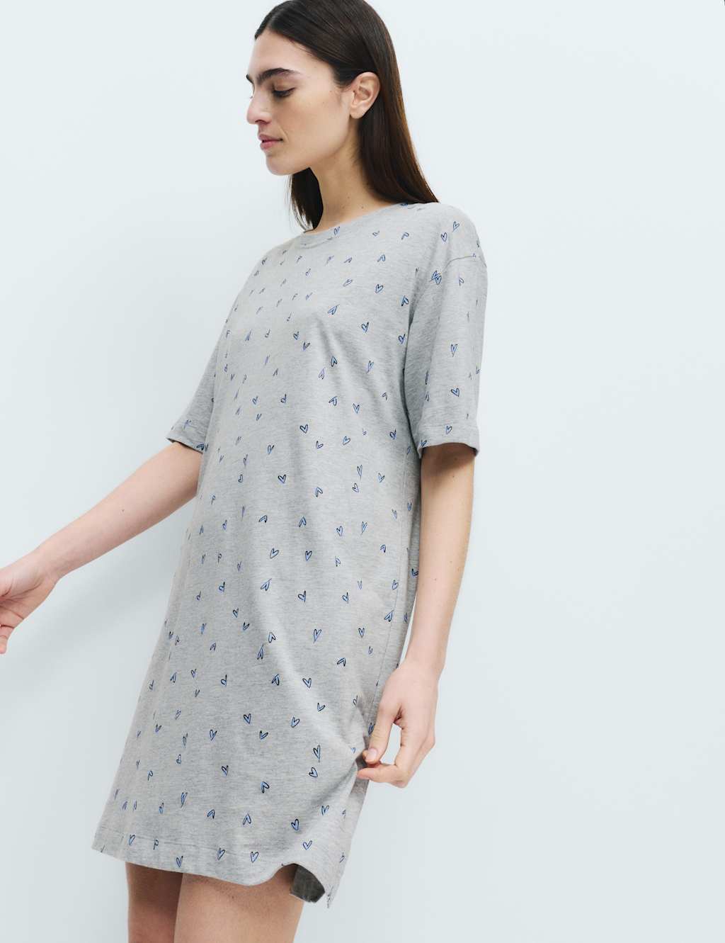 M&S Women's Cool Comfort Cotton Modal Printed Nightdress - XX Large - Grey Mix