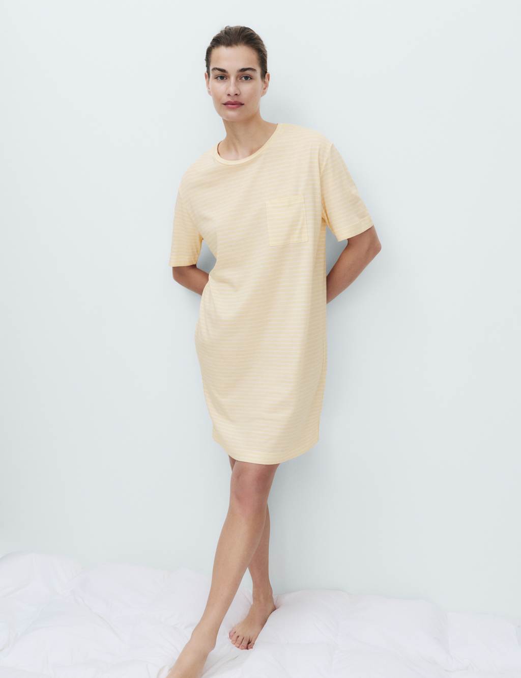 M&S Women's Cotton Modal Printed Minishirt - Medium - Yellow Mix