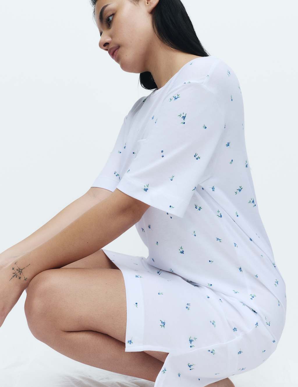 M&S Women's Cotton Modal Printed Minishirt - Large - White Mix