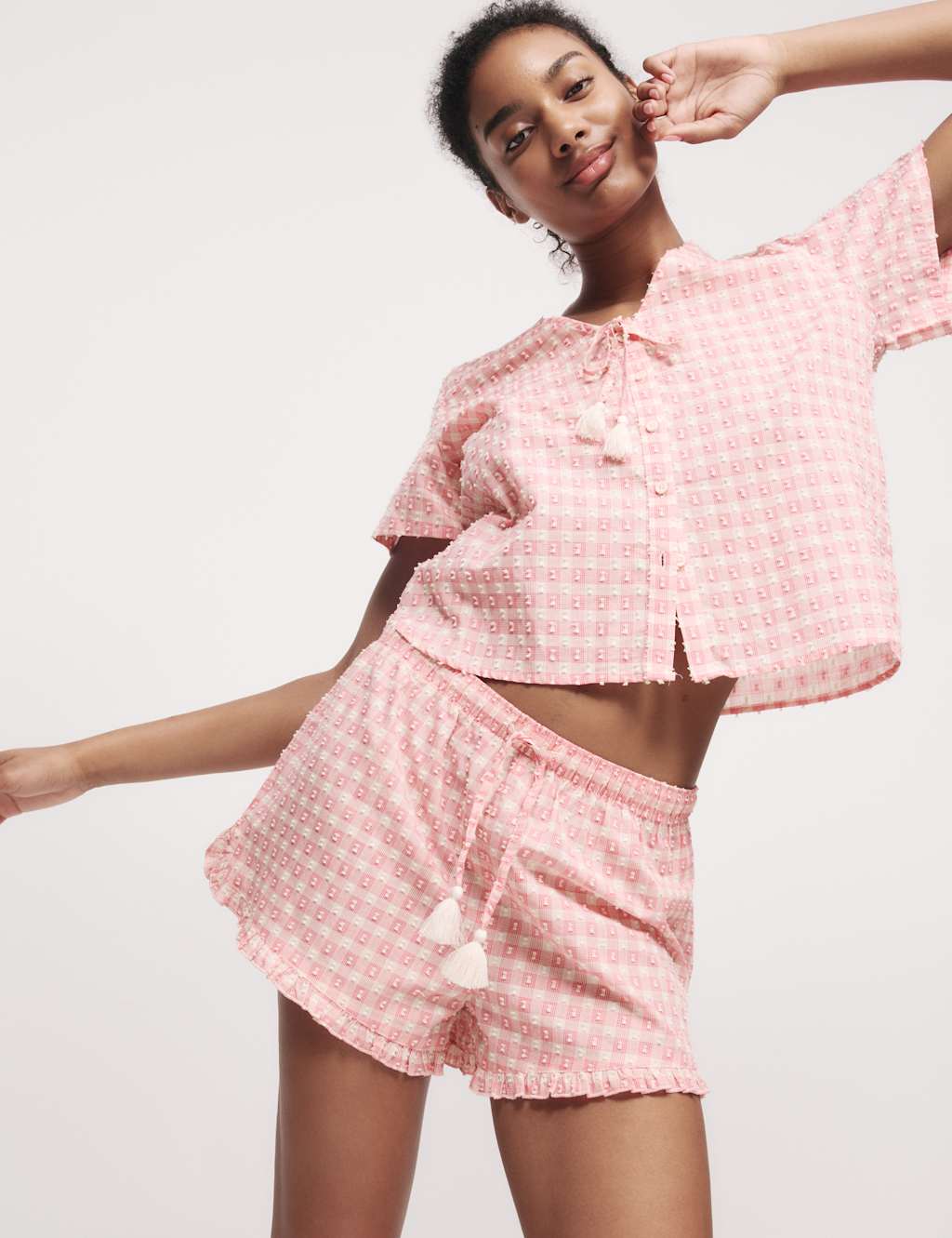 Pure Cotton Dobby Gingham Pyjama Shorts