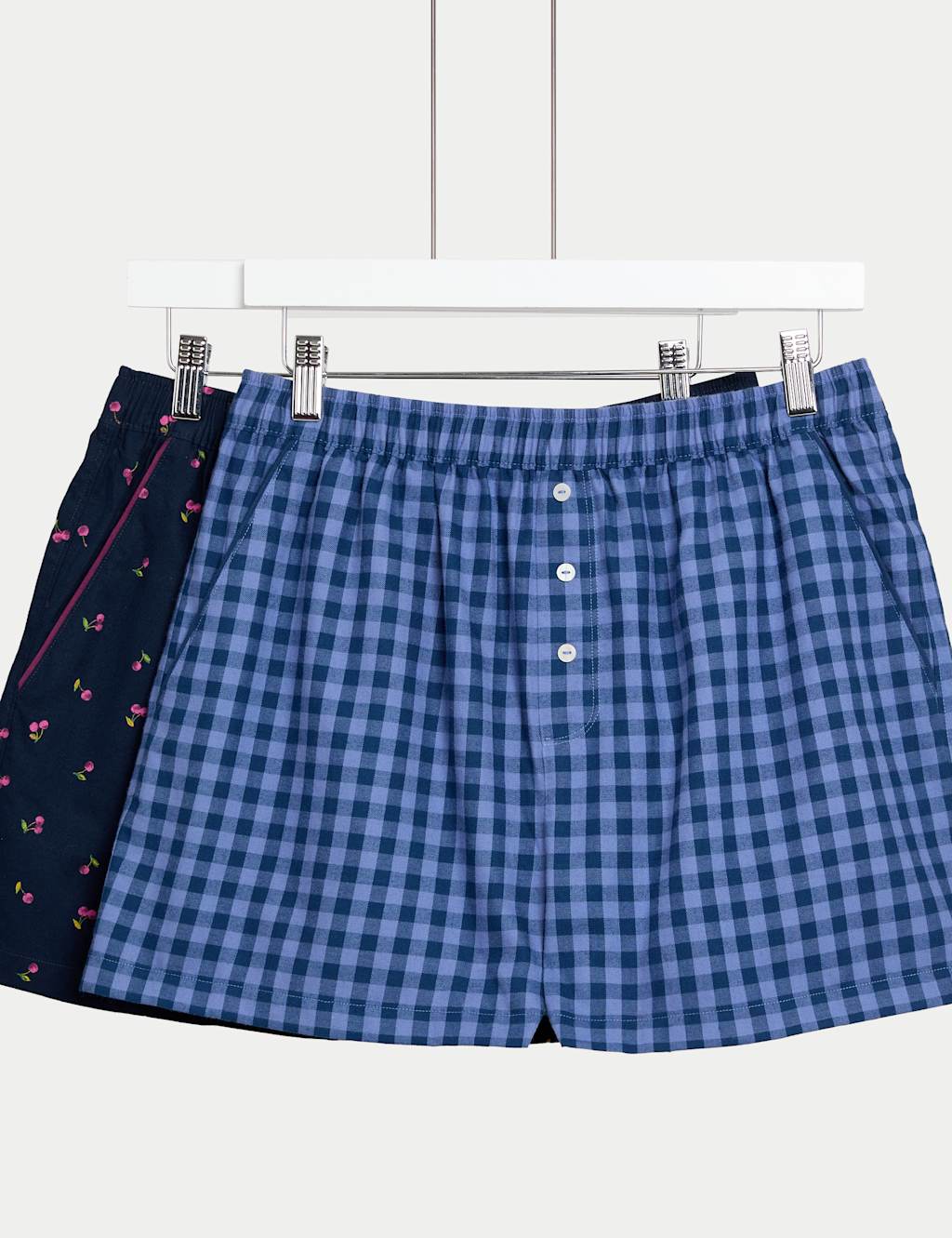 M&S 2 Pack Pure Cotton Printed Pyjama Shorts Blue Mix