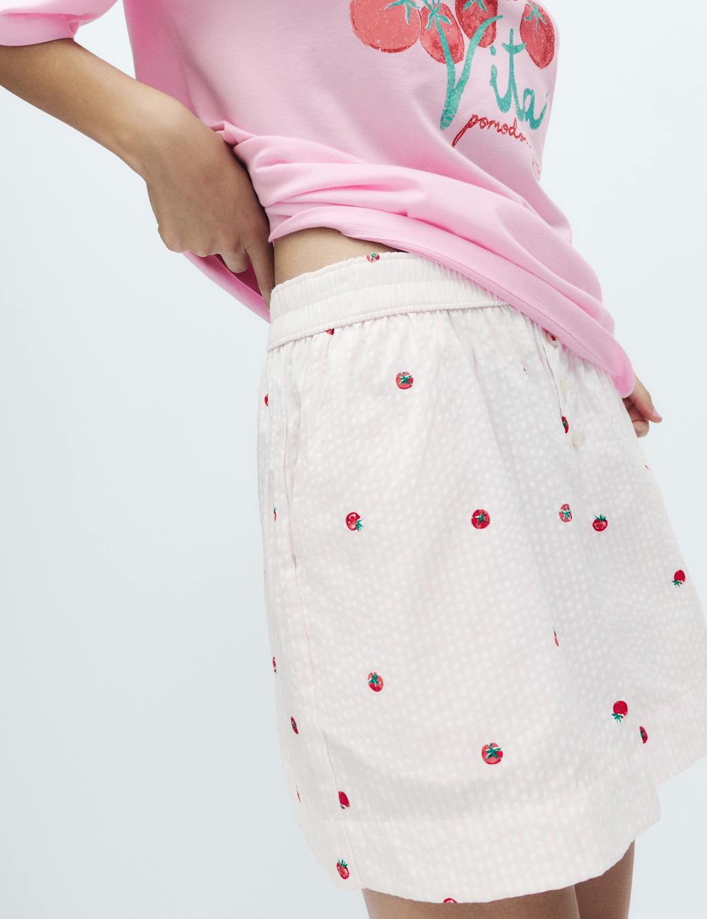 M&S Women's Cotton Modal Striped Print Pyjama Shorts - 14 - Pink Mix