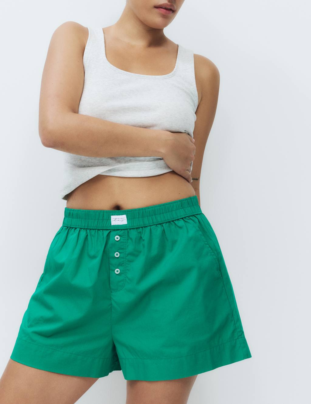 M&S Women's Pure Cotton Poplin Pyjama Shorts - 22 - Emerald