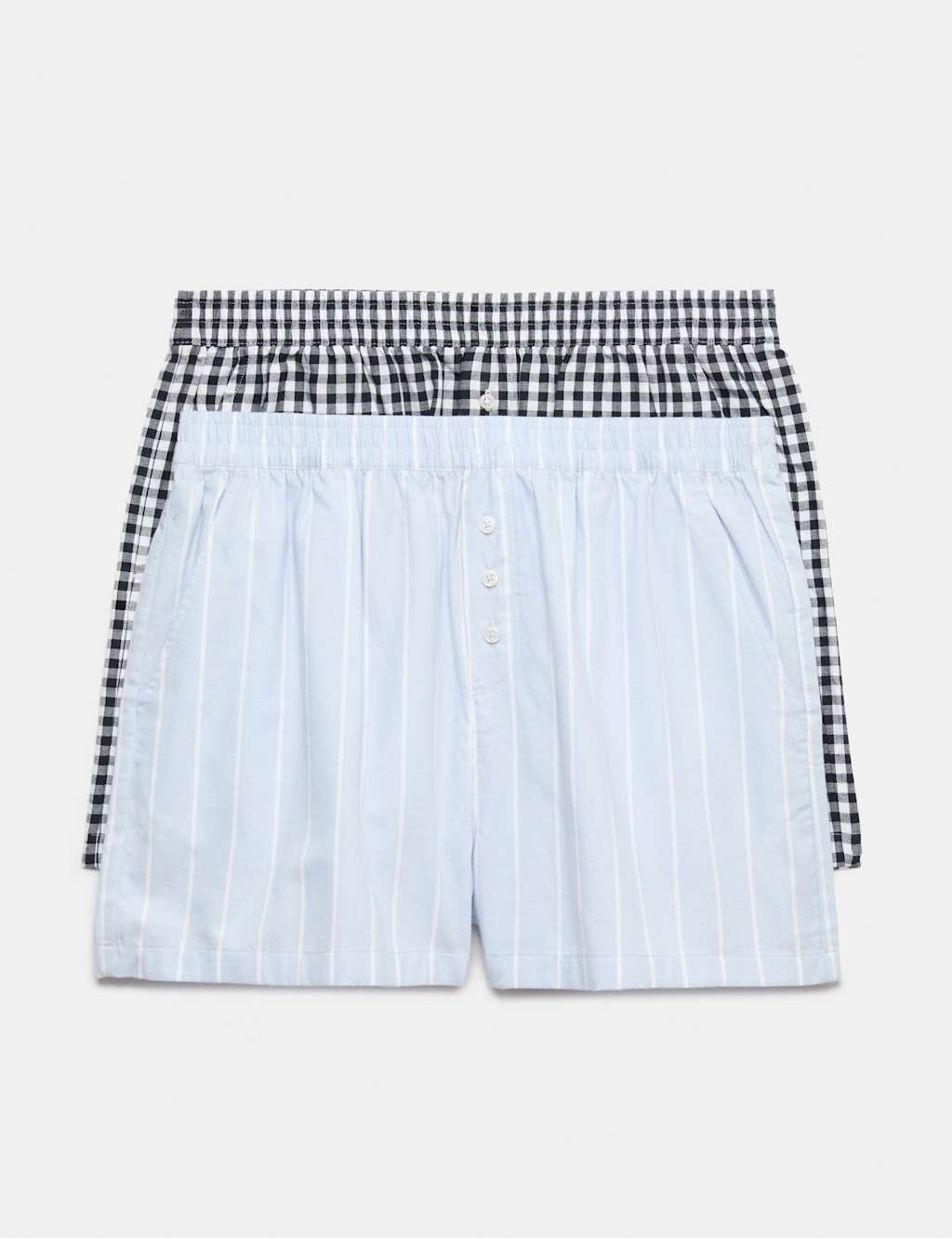 M&S Women's 2 Pack Pure Cotton Striped Pyjama Shorts - 6 - Blue Mix