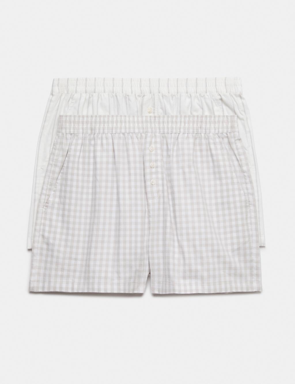 M&S Women's 2 Pack Pure Cotton Striped Pyjama Shorts - 12 - Grey Mix