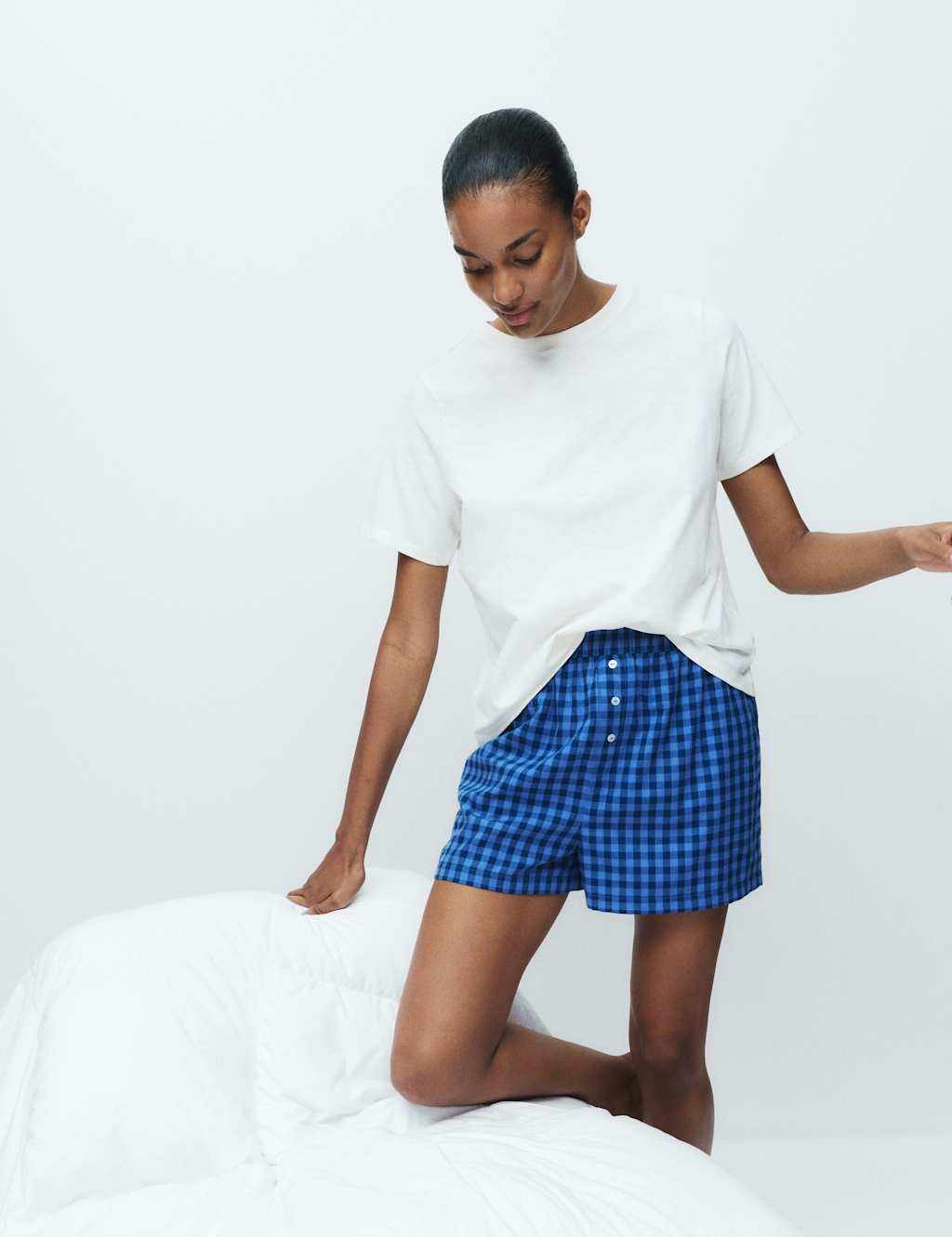 M&S 2 Pack Cotton Rich Pyjama Tops Blue Mix