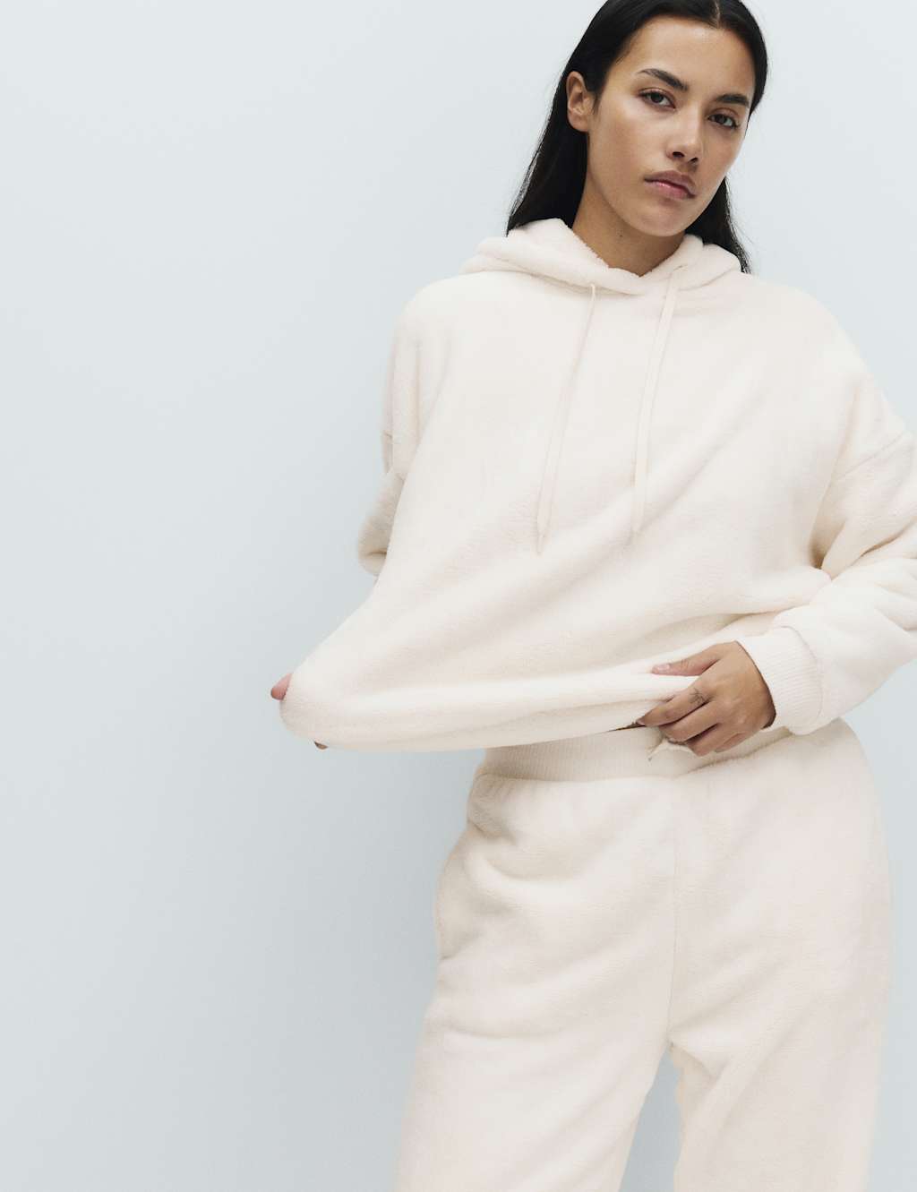 M&S Fur Fleece Lounge Hoodie Ivory
