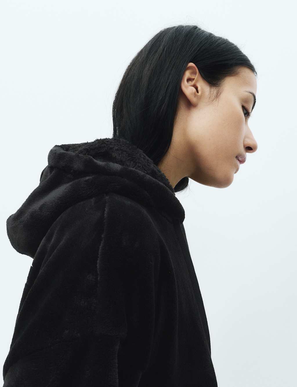 M&S Fur Fleece Lounge Hoodie Black