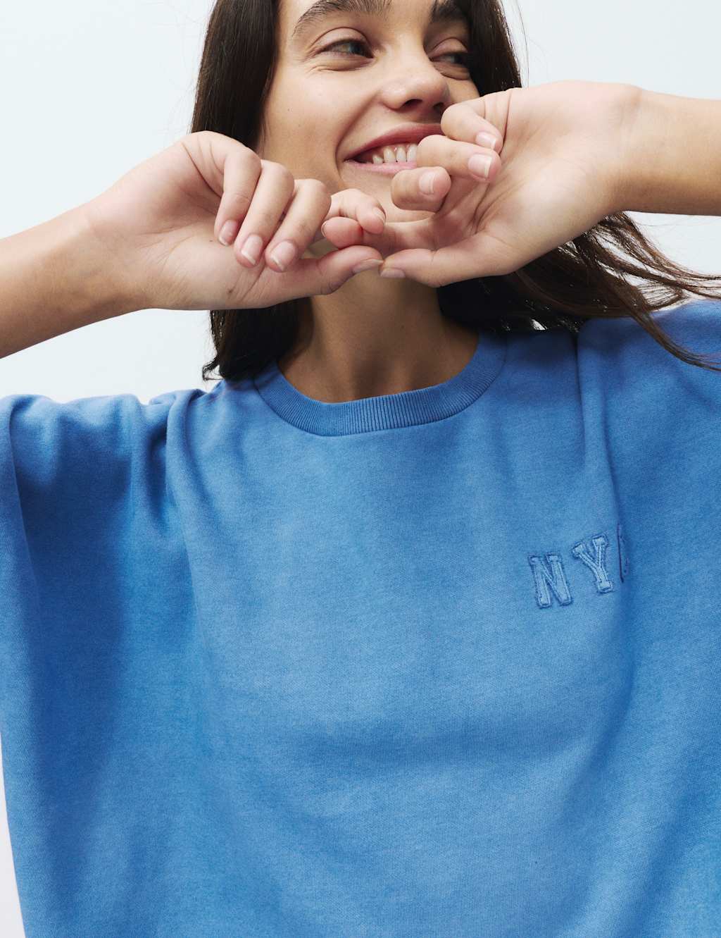 M&S Cotton Rich Brushback Lounge Sweatshirt Blue