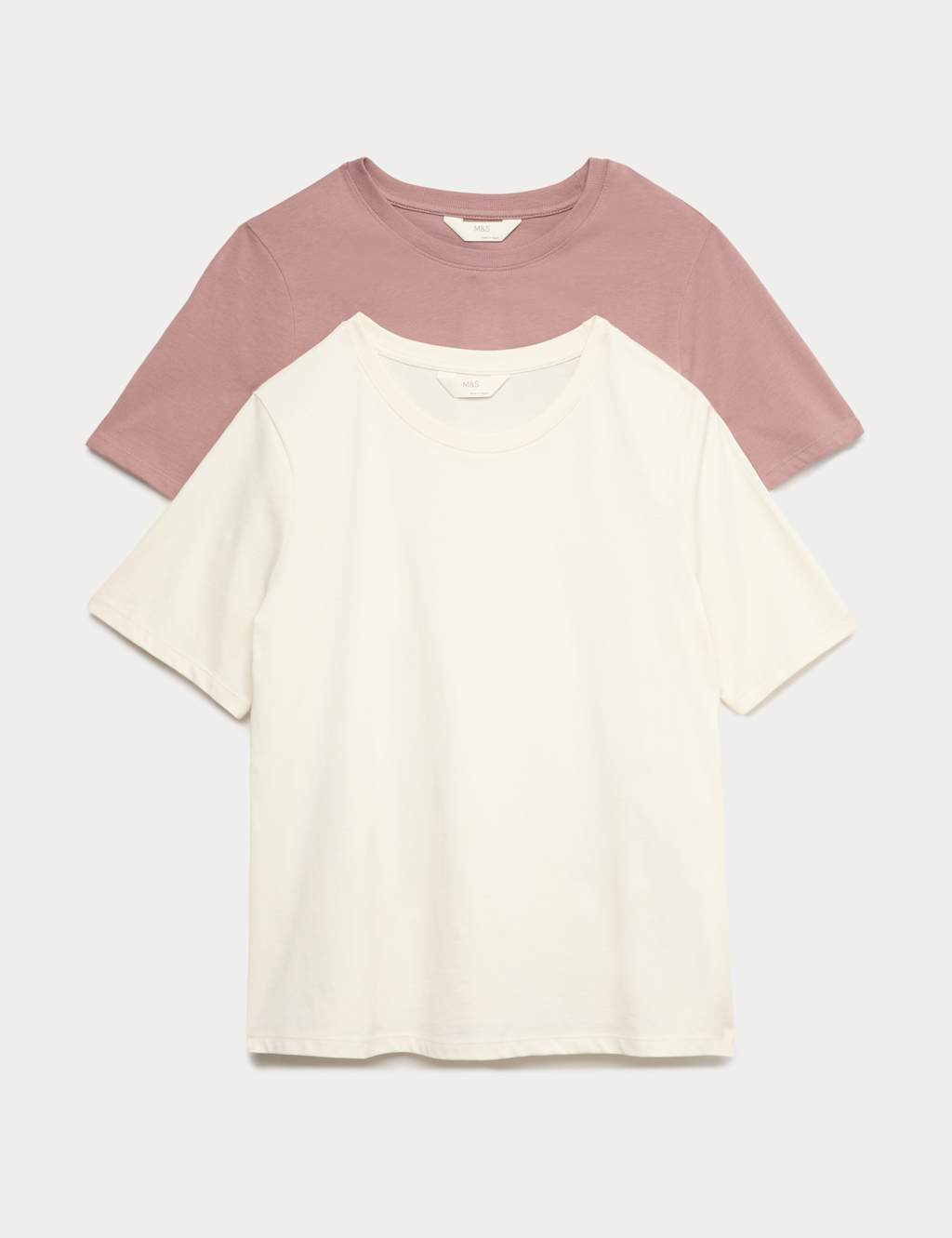 M&S 2 Pack Pure Cotton Slub Stretch Pyjama T-Shirts Ivory Mix