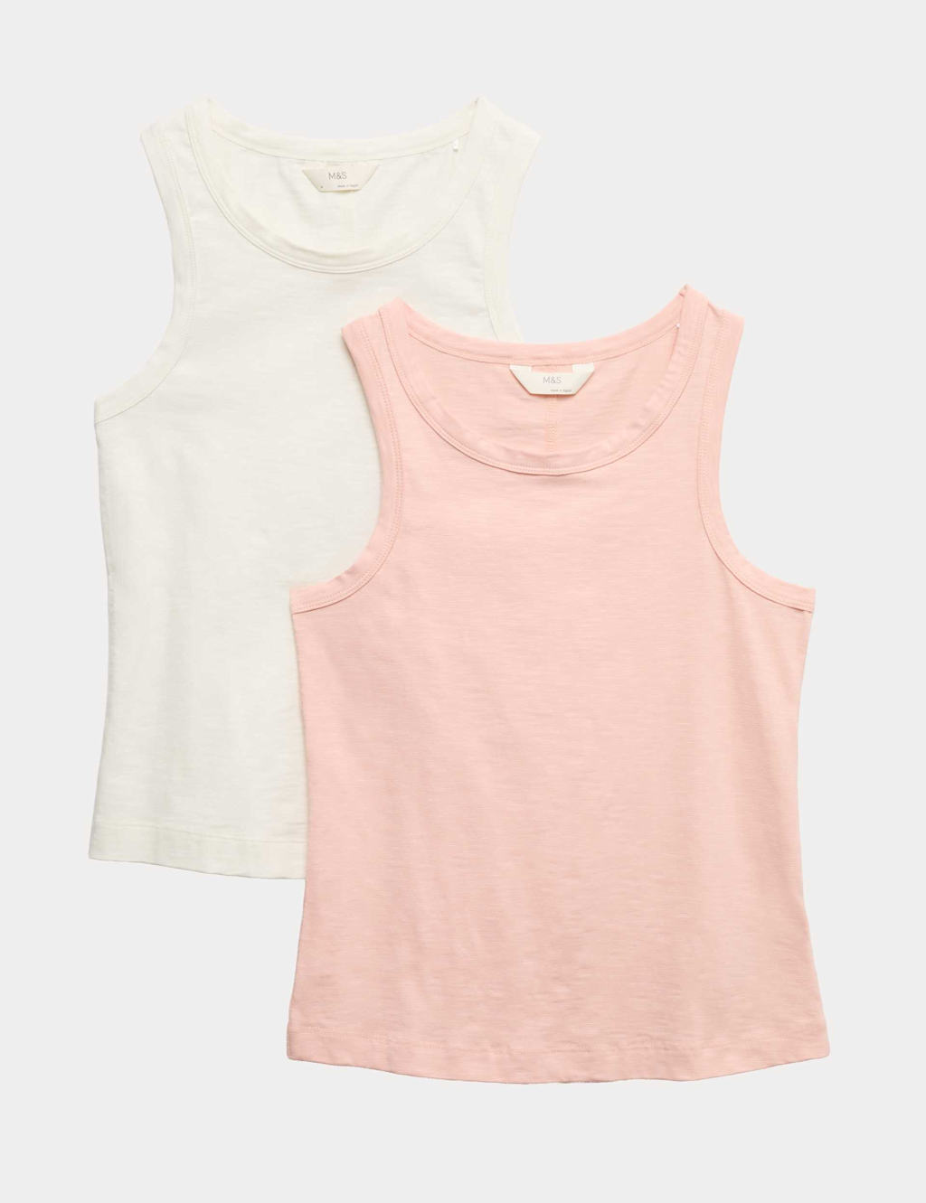 M&S 2 Pack Cotton Rich Pyjama Vest Tops Pink Mix