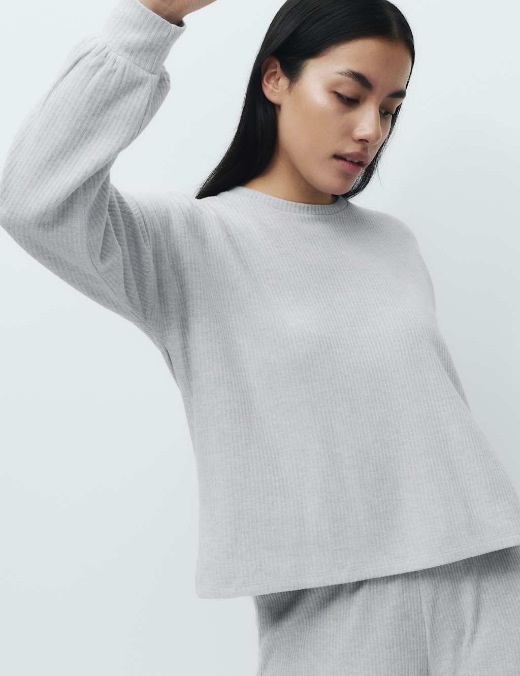M&S Women's Cosy Knit Rib Lounge Top - Extra Large - Grey