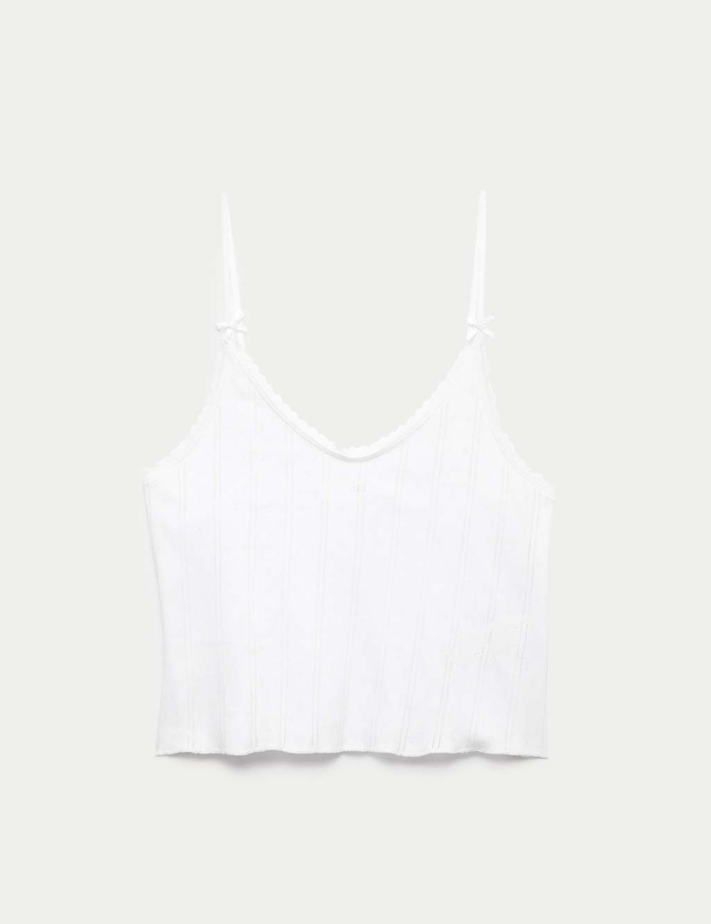 M&S Women's Pure Cotton Pointelle Cami Pyjama Top - Small - White