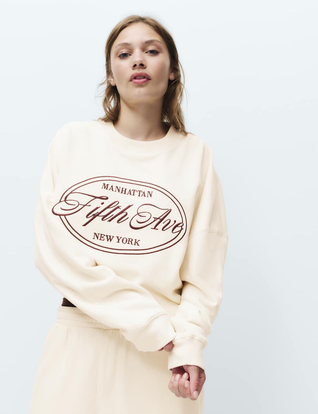 M&S Women's Cotton Rich Embroidered Loopback Sweatshirt - Small - Cream