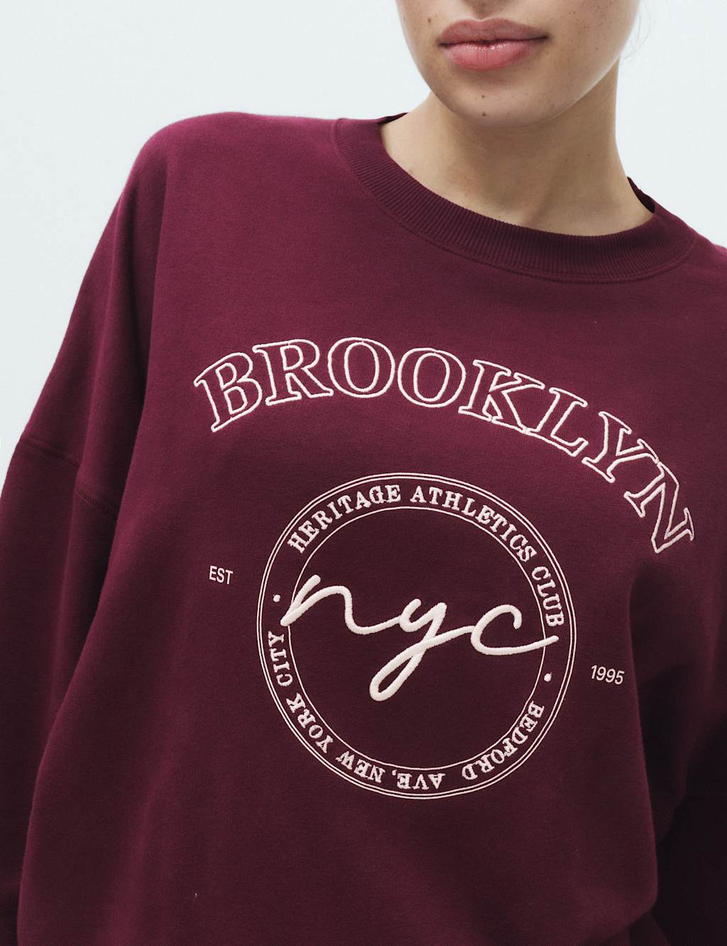 M&S Women's Cotton Rich Embroidered Loopback Sweatshirt - Large - Burgundy