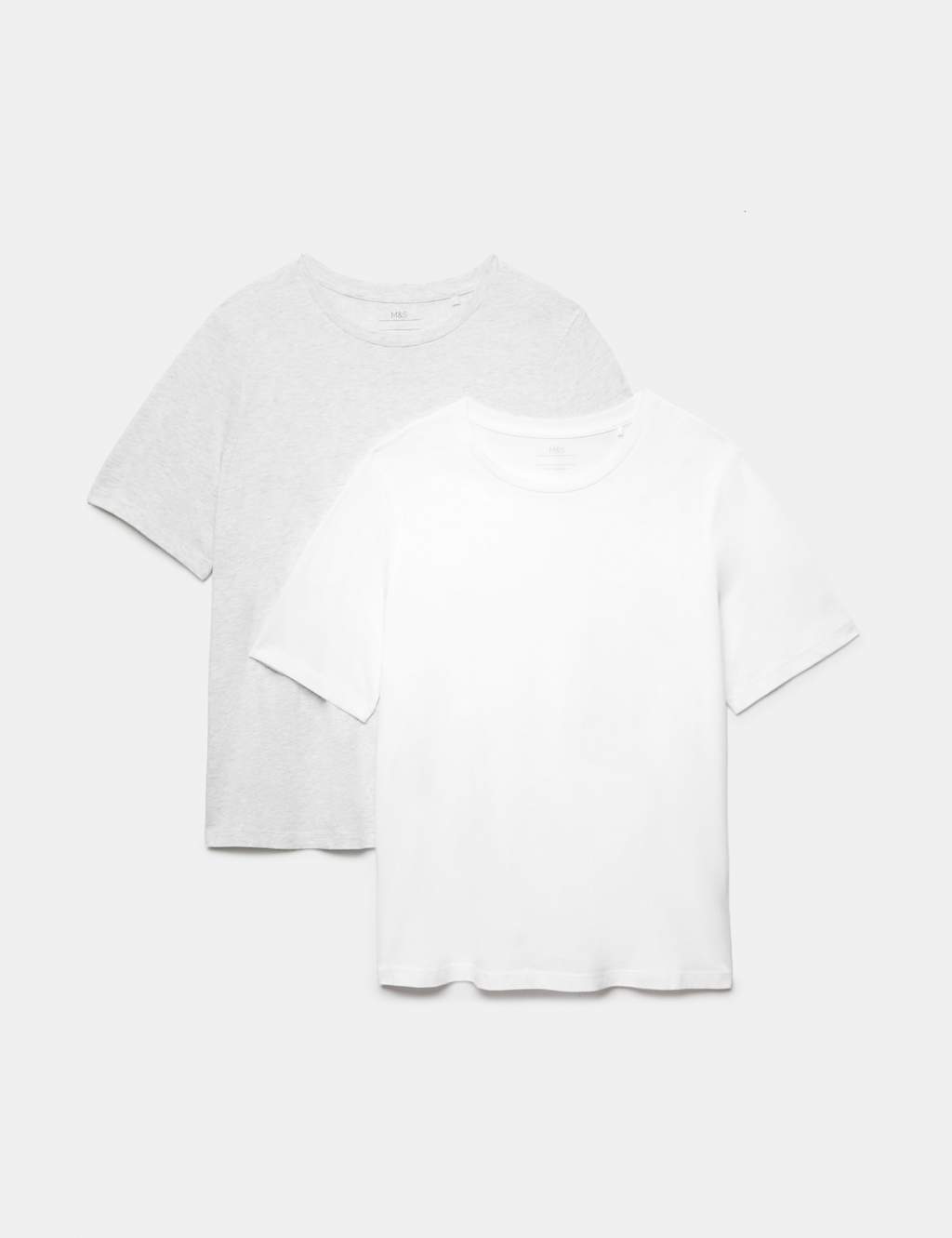 M&S Women's 2 Pack Cotton Modal Pyjama Tops - Large - Grey Mix