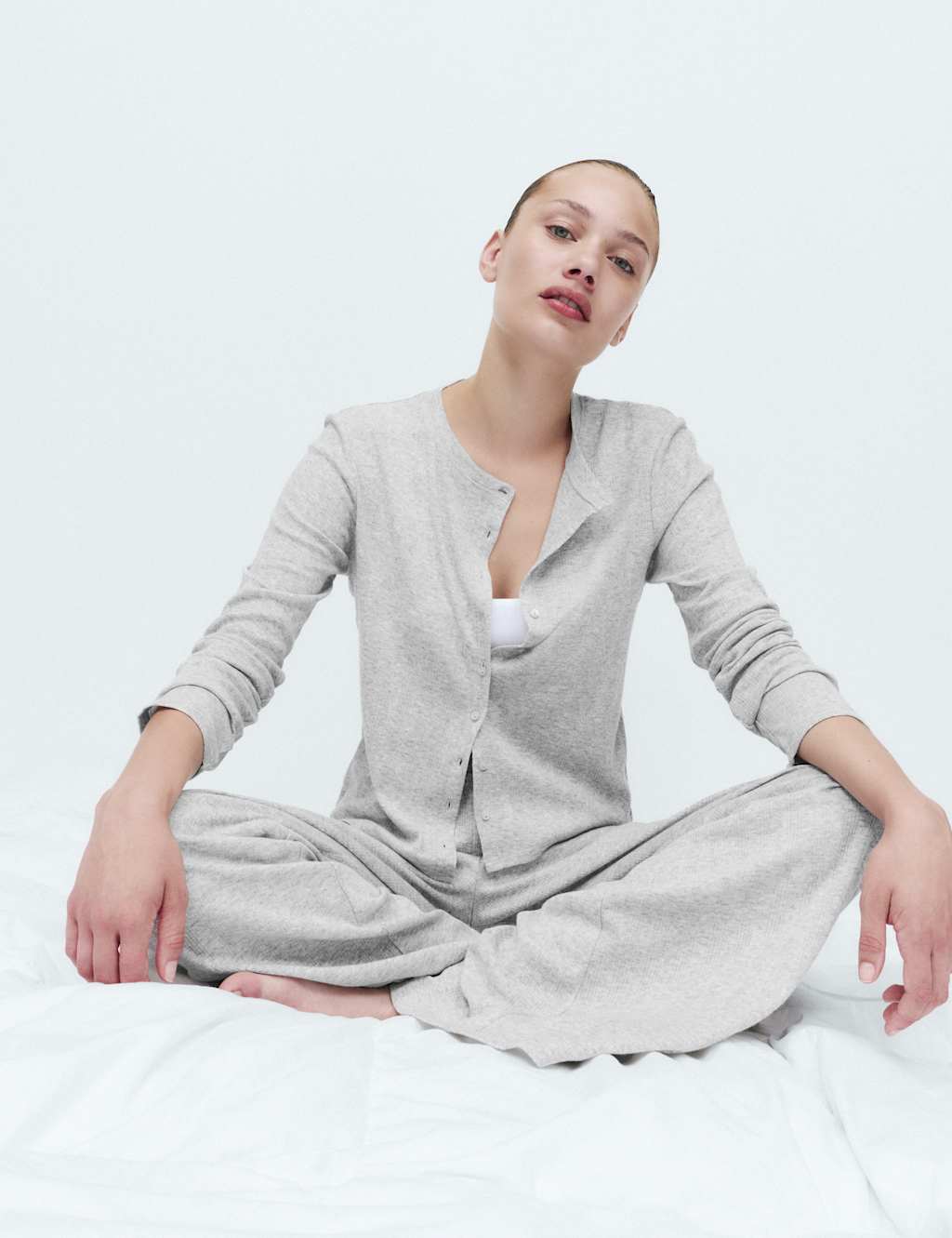M&S Women's Cotton Blend Pointelle Lounge Cardigan - Extra Small - Grey