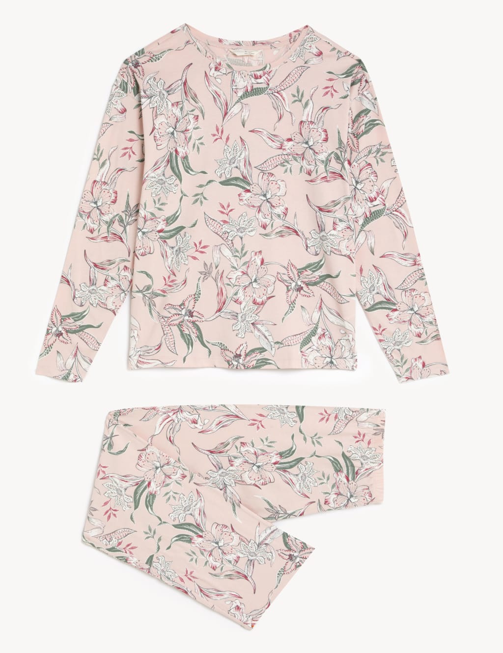 M&S Pure Cotton Floral Pyjama Set Pink Mix