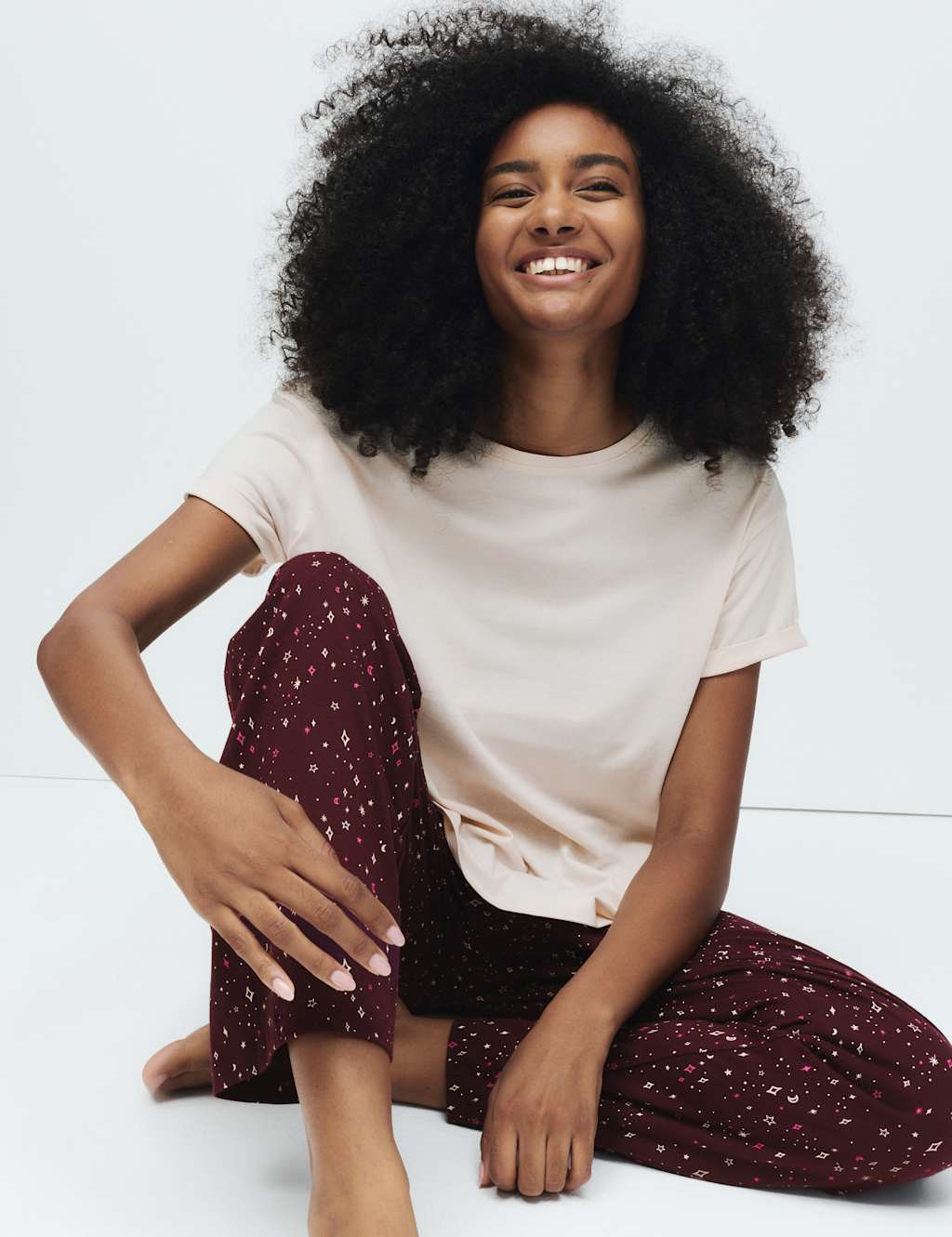 M&S Cotton Rich Printed Pyjama Set Ivory