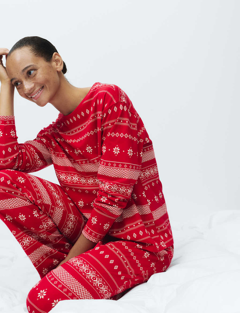 M&S Pure Cotton Printed Pyjama Set Red