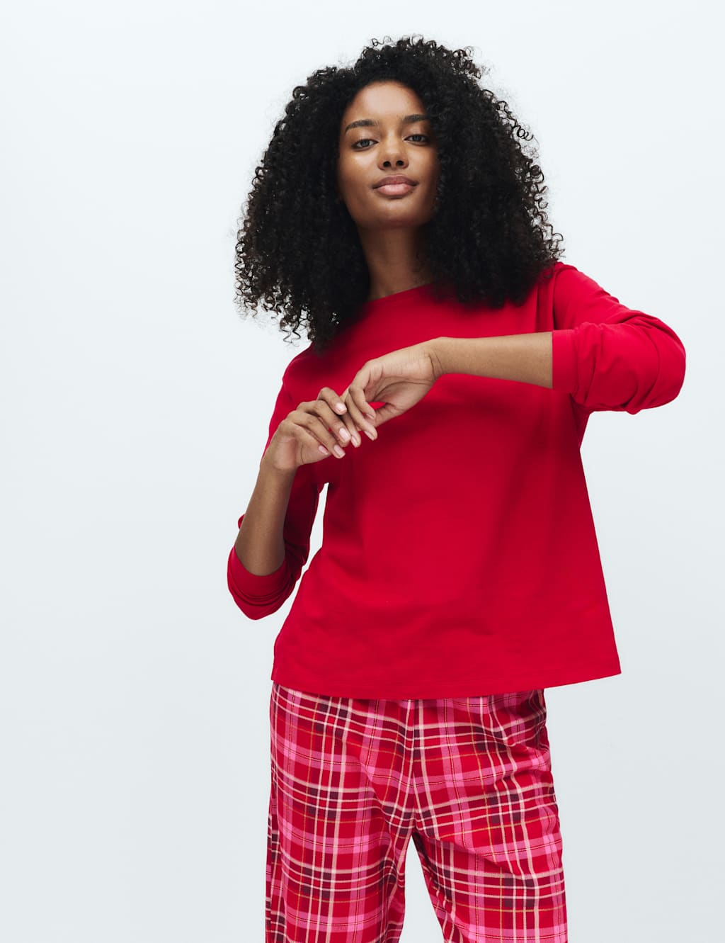 M&S Pure Cotton Printed Pyjama Set Red Mix