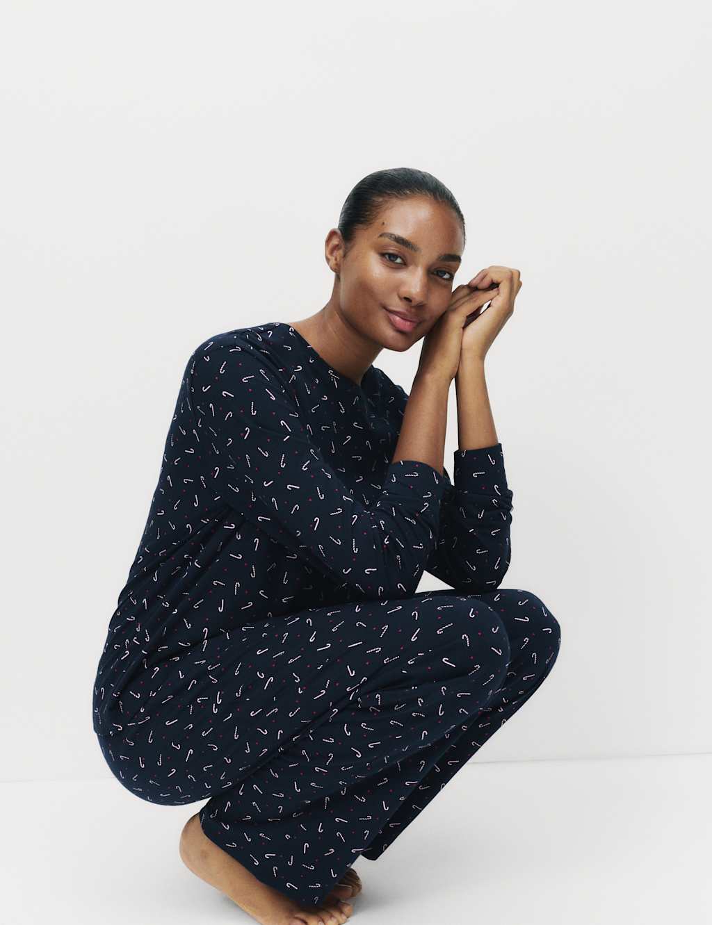 M&S Pure Cotton Printed Pyjama Set Navy