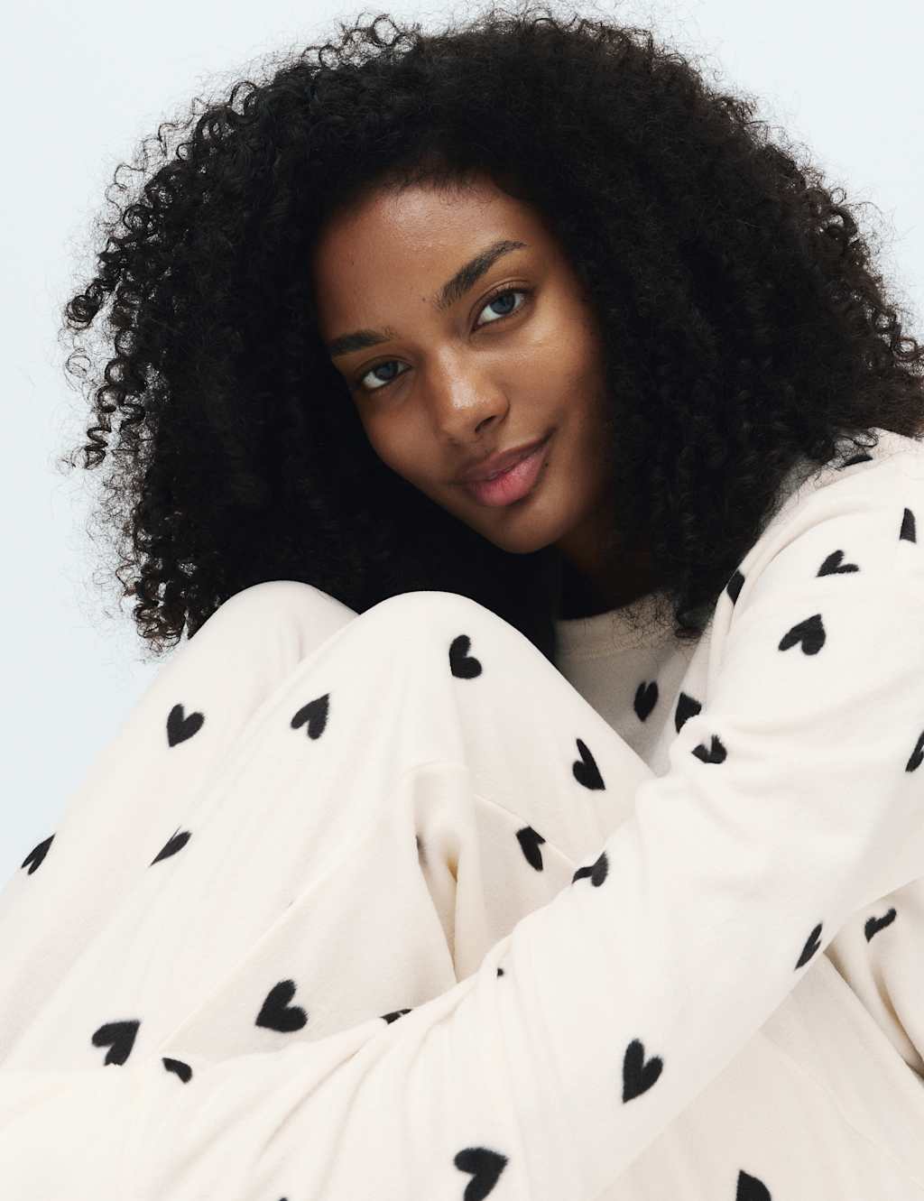 M&S Fleece Star Print Cuffed Hem Pyjama Set Ivory Mix