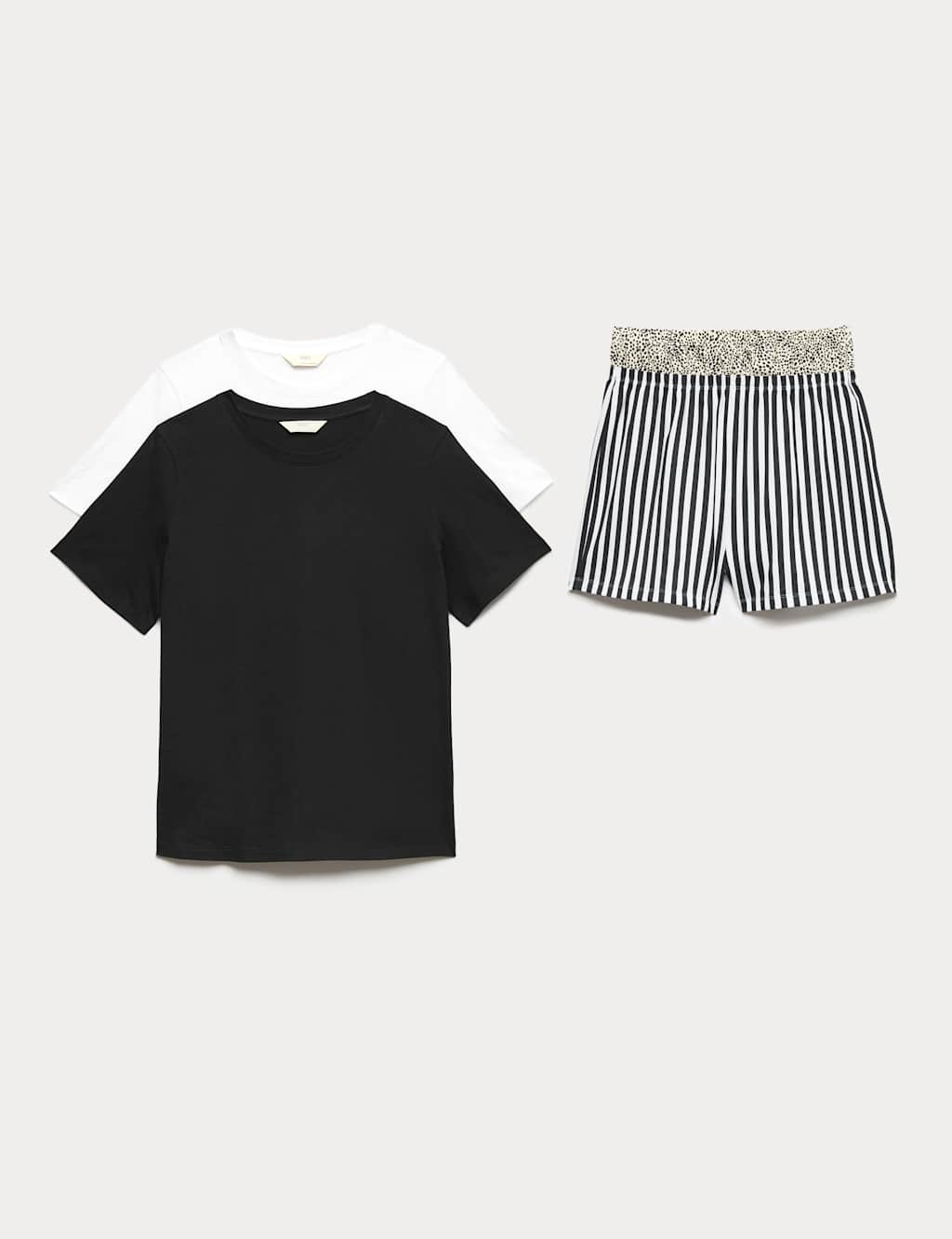 M&S Women's 2 Pack Pure Cotton Shortie Pyjama Sets - Large - Black Mix
