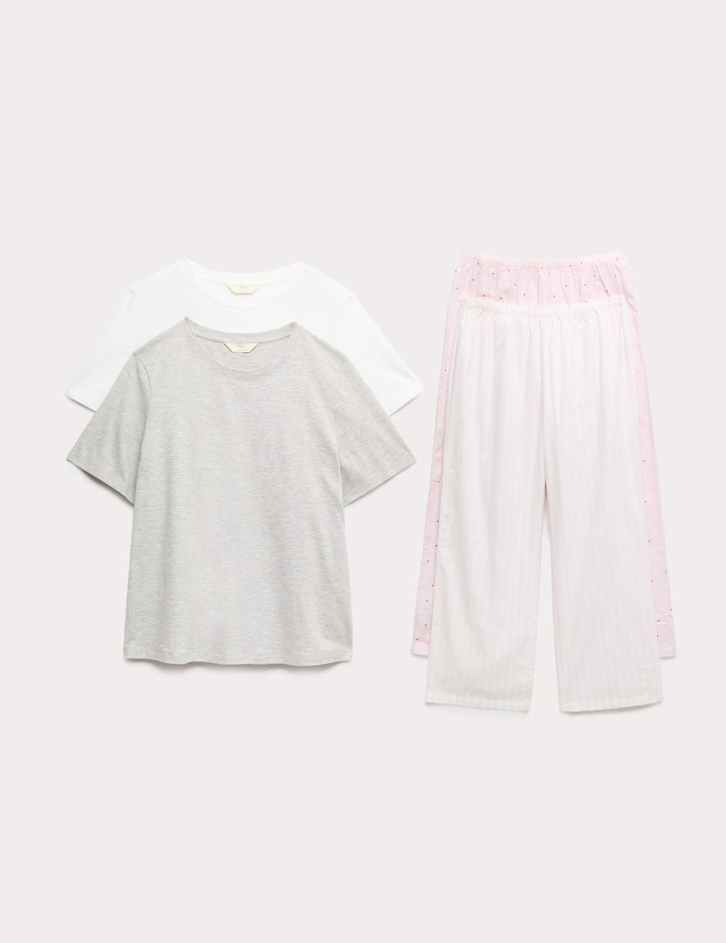 M&S Women's 2 Pack Cotton Rich Jersey Printed Pyjama Sets - Small - Pink Mix